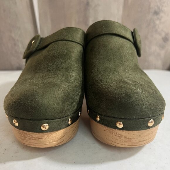 Atalina Olive Green Suede Clogs • Wedge Heel • Lightweight Mule • Size 7.5 - Picture 3 of 9